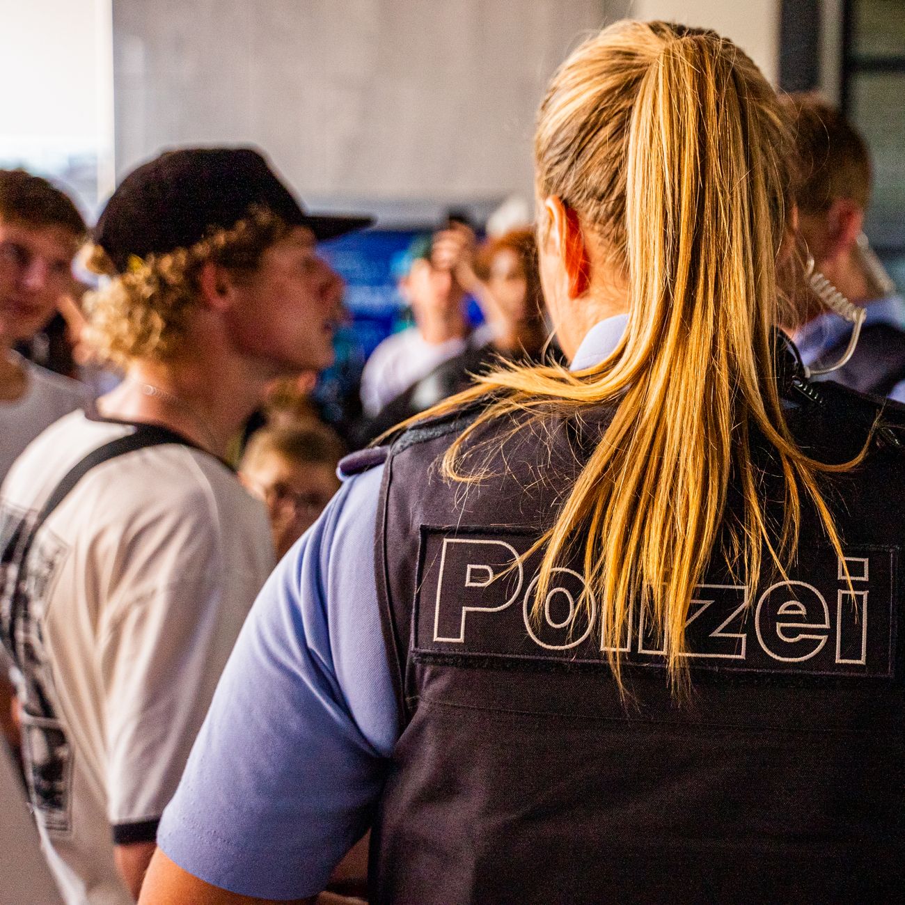 back view shot of a policewoman