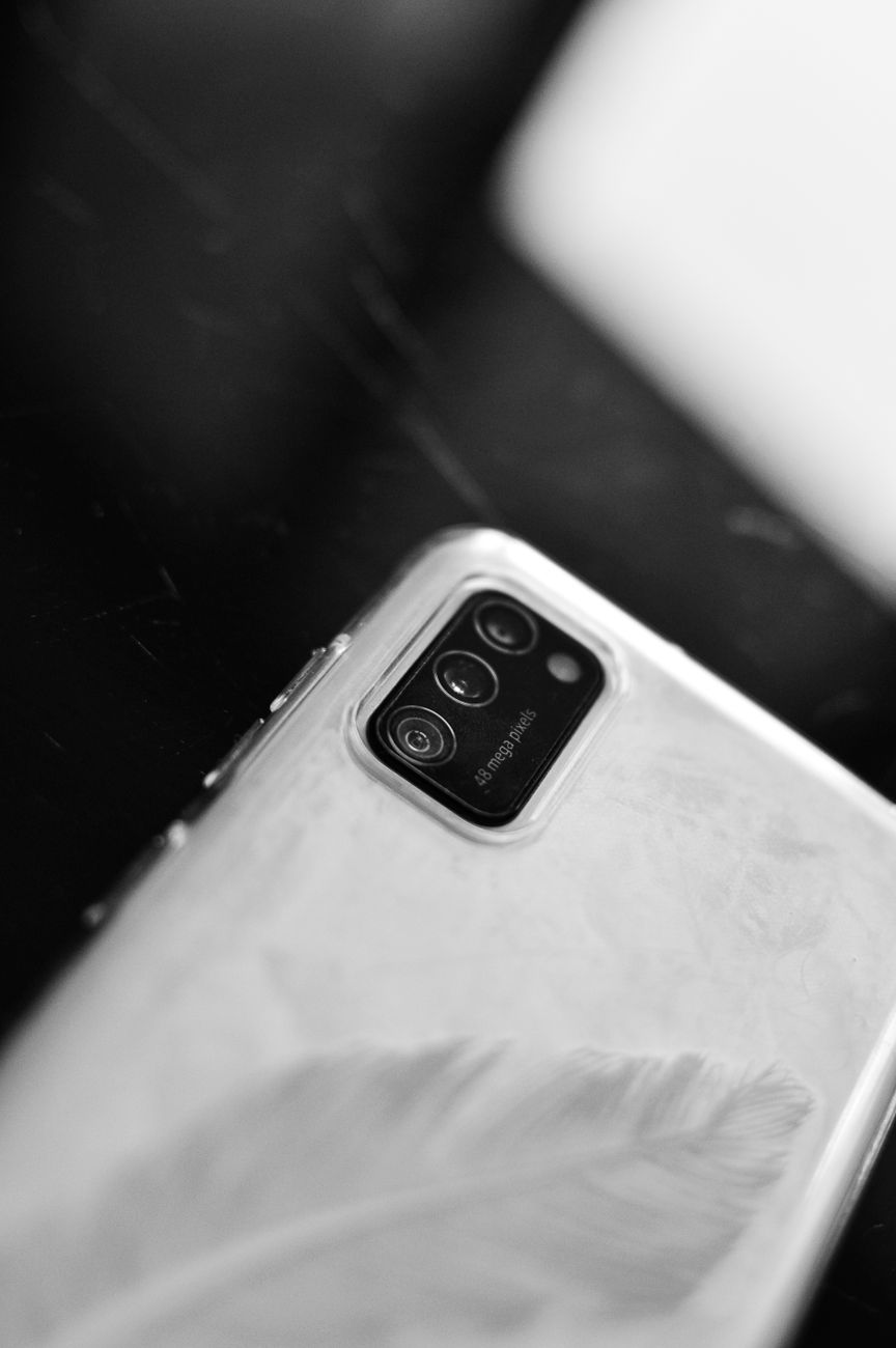 grayscale photo of a smartphone